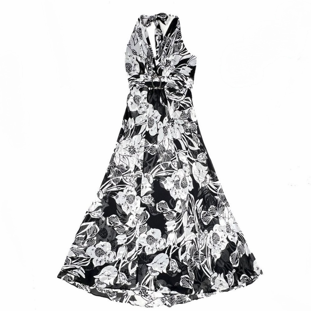 WHBM Halter Tie Floral Satin Flowy Chiffon Maxi Cocktail Gown Size 6‎ - NWOT - Picture 3 of 11